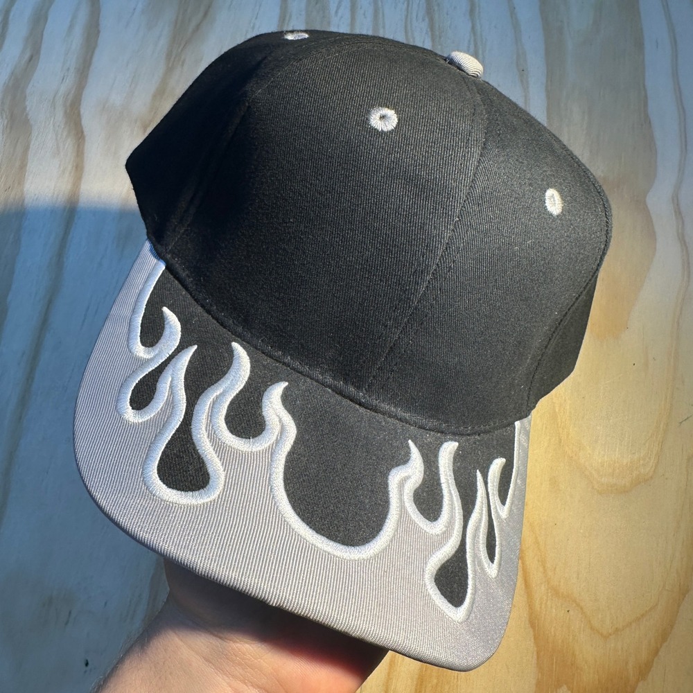 Otto Mens Black blank Silver Flame Embroidered Baseball Hat Cap Adjustable 3143